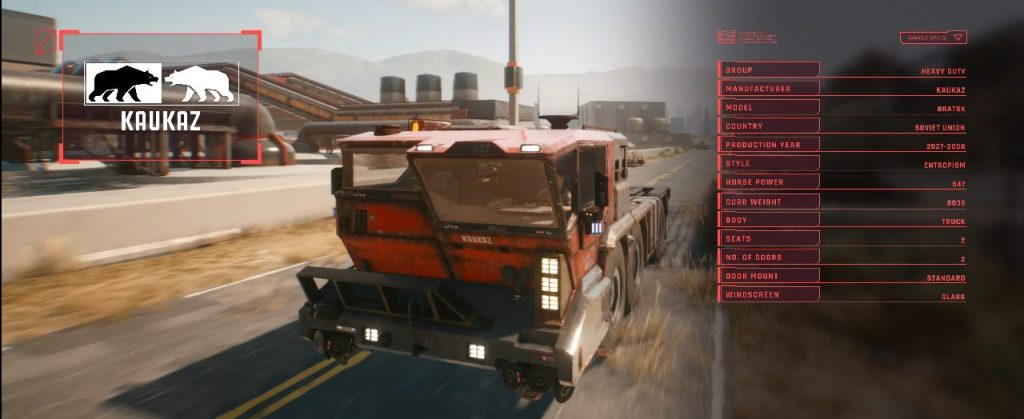 Cyberpunk 2077 Vehicles Guide Heavy Duty Tier Bratsk Kaukaz