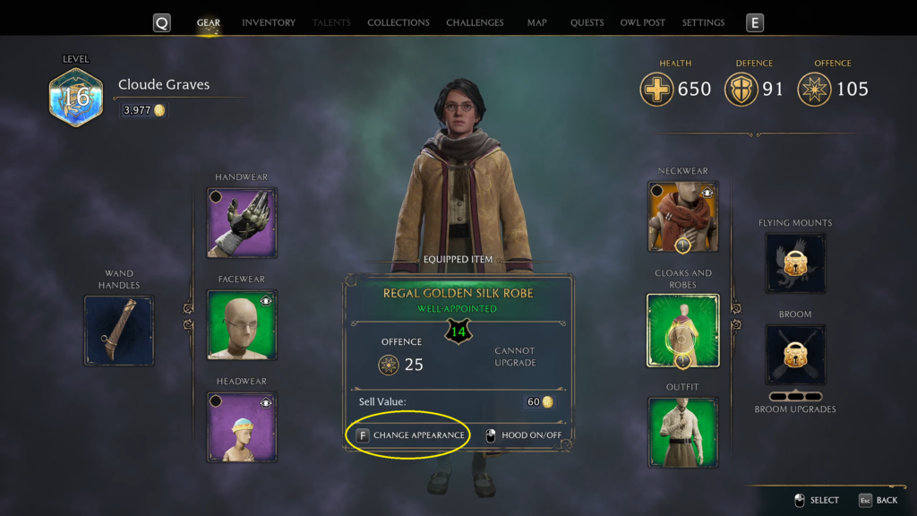 hogwarts legacy change appearance 1