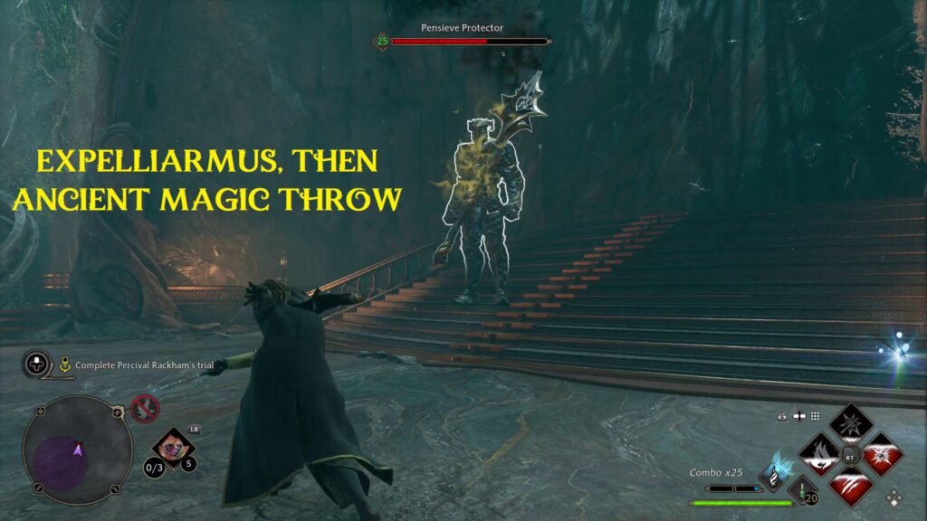 hogwarts legacy percival rackhams trial 20 2 combat arena weapon throw