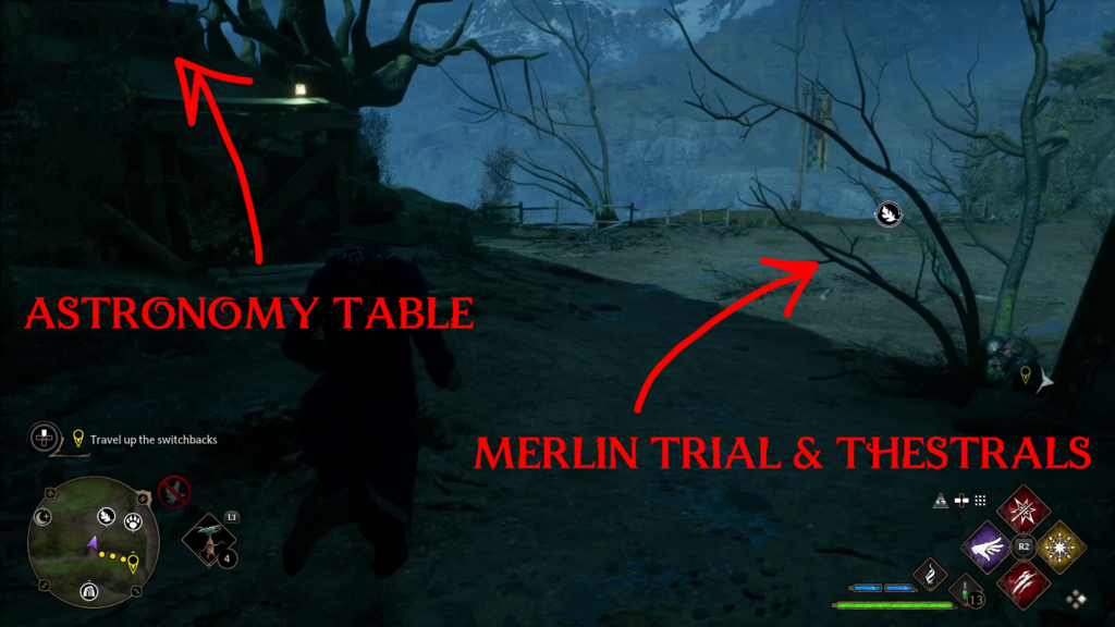 routing to merlin trial thestrals astronomy table in the shadow of the mountain quest walkthrough hogwarts legacy