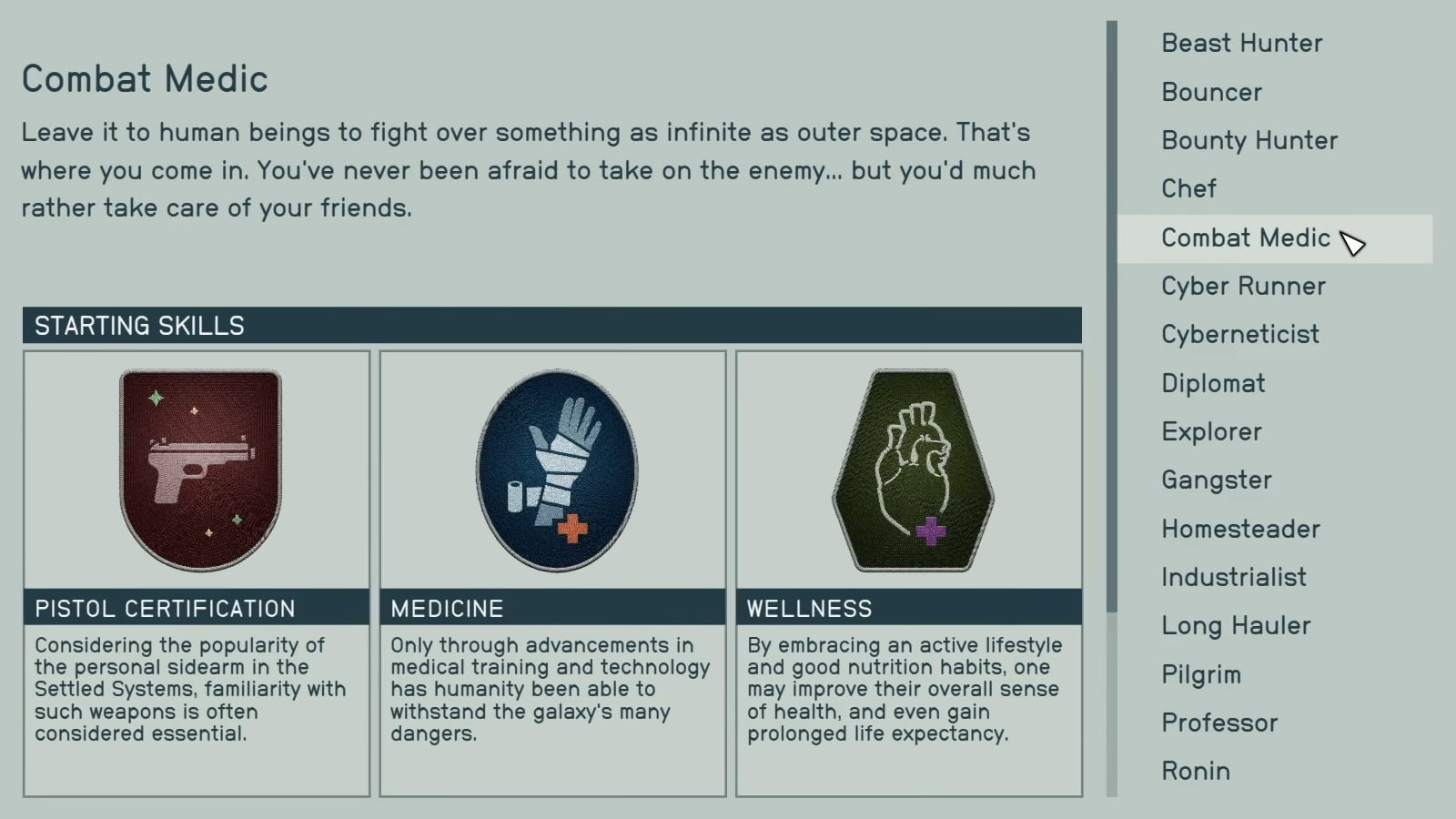 starfield background combat medic description